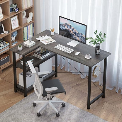 COTUBLR L Shaped Computer Desk, 47 Inch Small Corner Desk with Storage Shelves, Computer Desk Table Laptop Table Writing Desk Study Table for Home Office Workstation Small Spaces (Grey Oak)