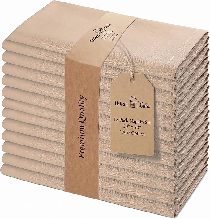 Urban Villa Cloth Napkins Cotton 20x20 (Set of 12) Taupe