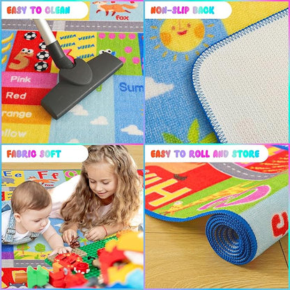 Kids Rugs For Playroom, ABC Alphabet Numbers Classroom Rug, 3x5 Feet Educational Learning and Fun Playroom Rug, Non Slip Nursery Rug, Kids Play Mat for Kids Room, Toddler Classroom and Bedroom