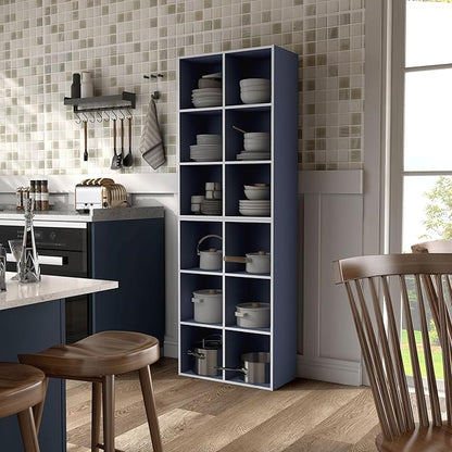 Apexa 6 Cube Storage Organizer Shelves, Stackable Wood Bookcase Fits Cubby Bins for Organization, Dorm Teen Room Decor & Home Office, Steel Blue
