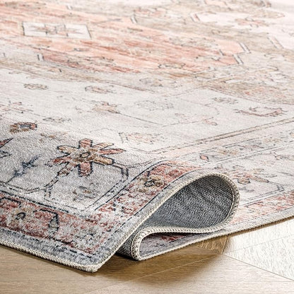 nuLOOM 5x8 Machine Washable Rain Haven Vintage Medallion Area Rug, Beige, Traditional Faded Design, Non-Slip Backing, Stain Resistant, For Bedroom, Dining Room, Living Room, Kitchen