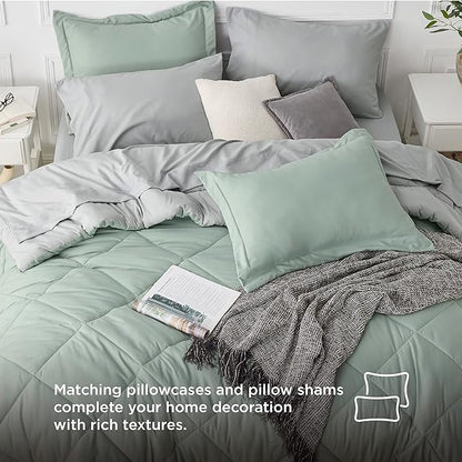 Bedsure Sage Green King Comforter Set - 7 Pieces Reversible Bed Set Sage Green Bed in a Bag King with Comforters, Sheets, Pillowcases & Shams, King Bedding Sets