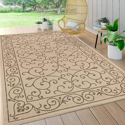 JONATHAN Y Vintage Filigree Indoor Outdoor Area Rug 10X14 Beige/Brown, Charleston Textured Weave for Backyard, Patio, Porch, Easy-Cleaning, High Traffic, Pet-Friendly, Non-Shedding (SMB106A-14)