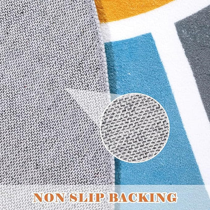 Topotdor Sun Rainbow Round Rug 4ft Boho Kids Nursery Rug, Colorful Washable Area Rug Ultra Soft Circle Classroom Rug Non-Slip for Bedroom Living Room Playroom Decor, Blue