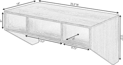 Wall Mounted Office Computer Desk with Three Compartments, Brown