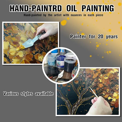 Tree Painting Wall Art for Office - Hand Painted Gold and Black Canvas Wall Art for Living Room - Black Framed Wall Art for Bedroom Size 29" x 59"