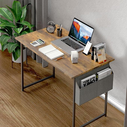 HealSmart 40 Inch Computer Desk Home Writing Study Worktable with Storage Bag for Bedroom, Office, Apartment, Brown
