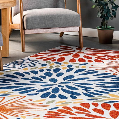 nuLOOM McEwen Bohemian Floral Machine Washable Ultra Thin Area Rug, 8' x 10', Multi