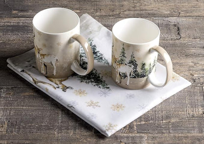 Maison d' Hermine Coffee Mug with Handles Tea Cups (15 Ounce, Pack of 2) | Fine Bone China Coffee Mugs for Hot Beverages Cappuccino Latte Home Restaurant Hotel Spring Summer -Deer In The Woods