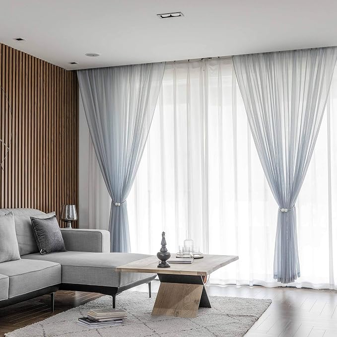 Home Brilliant Light Gray Curtains Window Treatment for Bedroom Semitransparent Panels Set of 2 Drapes for Living Room, 54 x 84 inch Length