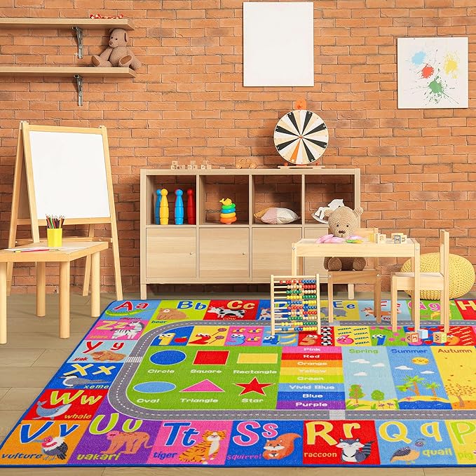 Kids Rugs For Playroom, ABC Alphabet Numbers Classroom Rug, 3x5 Feet Educational Learning and Fun Playroom Rug, Non Slip Nursery Rug, Kids Play Mat for Kids Room, Toddler Classroom and Bedroom