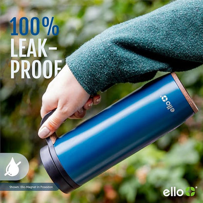 Ello Magnet 18oz Vacuum Insulated Stainless Steel Travel Mug with Side Handle and Leak-Proof Slider Lid and Built-in Coaster, Keeps Hot for 5 Hours, Perfect for Coffee or Tea, BPA-Free