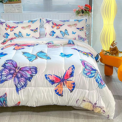 CVHOUSE Bedding Set, Full Size, Butterfly Design for Girls Kids Teens, 3Pcs Including Comforter and 2 Pillowcases
