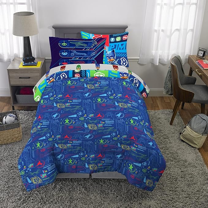 Franco Kids Bedding Super Soft Comforter and Sheet Set with Sham, 5 Piece Twin Size, PJ Masks