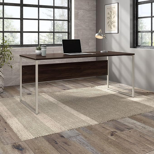 Bush Business Furniture Hybrid 72W x 30D Computer Table Desk with Metal Legs in Black Walnut