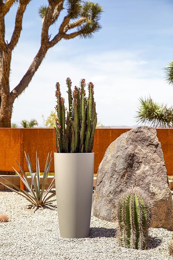 Veradek Mason Series Vega Planter - Round Tall Planter for Indoor or Outdoor Porch/Patio | Made from Plastic-Stone Composite with Drainage Holes | Modern Décor for, Flowers, Interior Plants