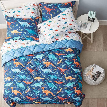 Kids Twin Bedding Comforter Set for Boys, 5 Pieces Soft Lightweight Dinosaur Bedding Twin Set with Sheets, Bed in a Bag, Durable Boys Twin Comforter Set