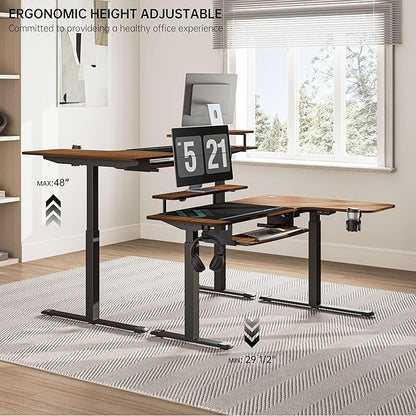 EUREKA ERGONOMIC Standing Desk Electric Adjustable Height (61"x43") Computer Desk with Keyboard Tray Sit Stand Desk L Shaped Desk for Work/Home Office,Dual Motor,Memory Presets,2 USB/RGB,Walnut/Right