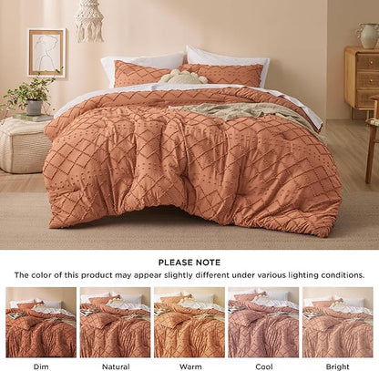Bedsure California King Comforter Set - Pumpkin Comforter, Boho Tufted Shabby Chic Bedding Comforter Set, 3 Pieces Farmhouse Bed Set for All Seasons, Fluffy Soft Bedding Set with 2 Pillow Shams