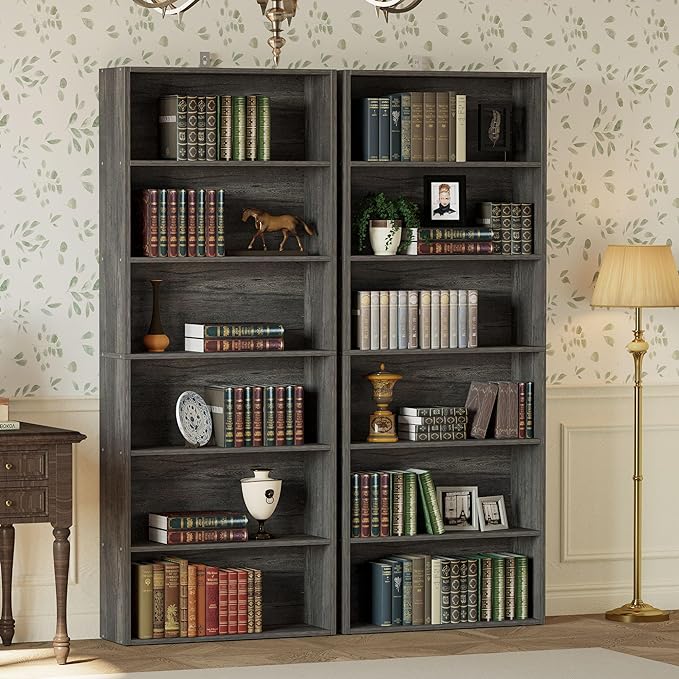 IRONCK Bookshelves and Bookcases Set of 2 Floor Standing 6 Tier Display Storage Shelves 70in Tall Bookcase Home Decor Furniture for Home Office, Living Room, Bed Room