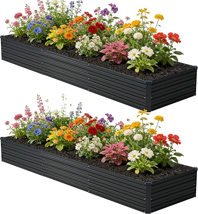 10x2x1 ft(2 Pack) Galvanized Raised Garden Bed,Outdoor Planter Box Metal Patio Kit Planting Bed for Vegetables Flowers and Succulents,Black