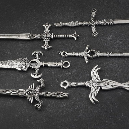 6PCS Sword Hair Pins for Women, Metal Hair Sticks Set, Decorative Hair Pins for Bun Updo, Fantasy Gothic Medieval Renaissance Hair Accessories, Hair Sticks for Long Thick Hair
