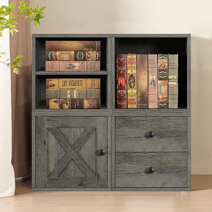 Magic DIY Cube Storage Organizer Stackable Cubes for Home Books Clothes Toys -Modular Cubby Storage System -Closet Organizer -Bookcase Closet (French Oak,Drawer Cube)