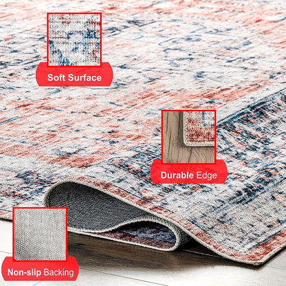 nuLOOM Rina Faded Persian Machine Washable Ultra Thin Area Rug, 5' x 8', Rust