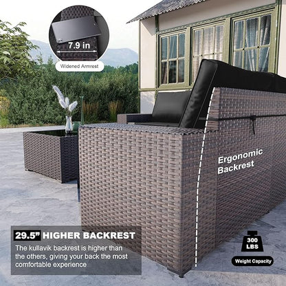 Kullavik 6PCS Outdoor Patio Furniture Set PE Wicker Rattan Sectional Sofa Patio Conversation Sets,Black