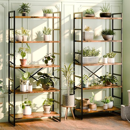 Shintenchi Bookshelf, 5 Tier Bookshelf, Tall Bookcase Shelf for CDs/Movies/Books, Home Office Bookcase Shelf Storage Organizer, Modern Book Shelf for Bedroom/Living Room/Home Office, Rustic Brown