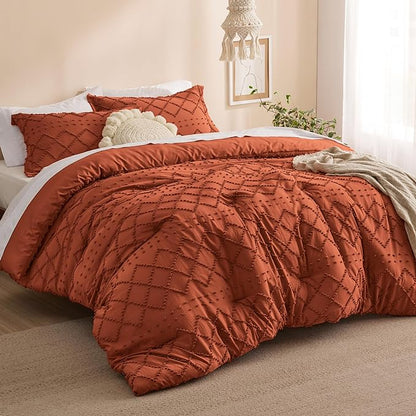 Bedsure King Size Comforter Set - Terracotta Comforter, Boho Tufted Shabby Chic Bedding Comforter Set, 3 Pieces Farmhouse Bed Set for All Seasons, Fluffy Soft Bedding Set with 2 Pillow Shams