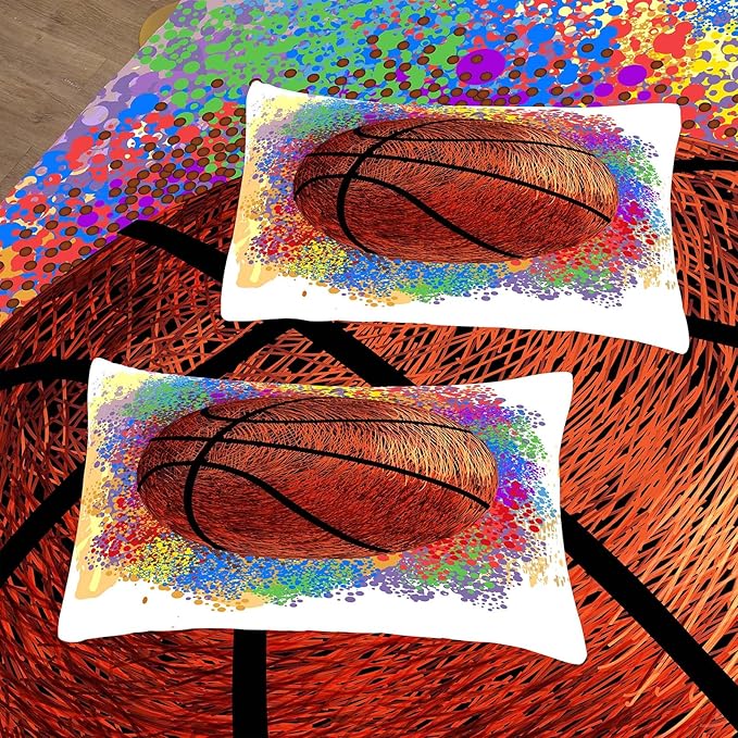 Tailor Shop Basketball Full Size Comforter Set,Basketball Bedding Set for Boys Kids Adults Teens,Sports Kids Basketball Comforter Sets Luxury Graffiti Hip Hop Set with 1 Comforter 2 Pillowcases