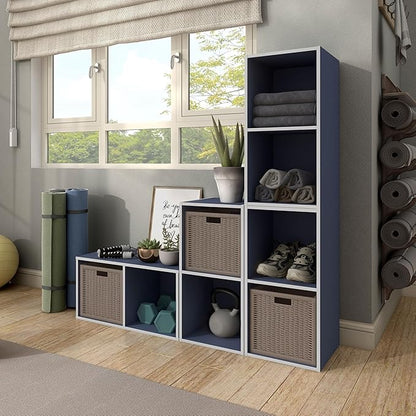 Apexa 2 Cube Storage Organizer Shelves, Stackable Wood Bookcase Fits Cubby Bins for Organization, Dorm Teen Room Decor & Home Office, Steel Blue