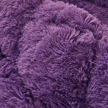 FOPPA Dark Purple Faux Fur Comforter Cover Set Ultra Soft Plush Bedding Sets 3 Pieces (1 Faux Fur Duvet Cover + 2 Faux Fur Pillow case) Zipper Closure (Queen, Dark Purple)
