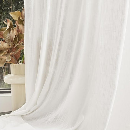 MYSKY HOME Short Curtains for Bedroom Small Windows, Light Filtering Sheer Drapes Boho Decor Country Style Kitchen Bathroom Panels Set, Light Filtering Privacy Blind, 50x54, Natural, 2 Pieces
