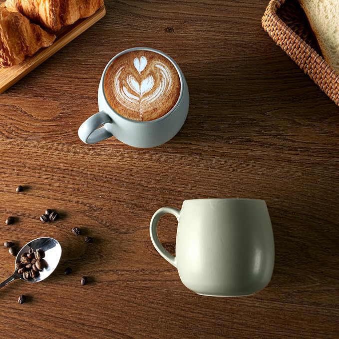 Ceramic Coffee Mugs Set of 6, 14oz - Modern Scandinavian Aesthetic - Microwavable Stoneware Coffee Cups with Comfortable Handle - Tea Mug Set for Latte, Cappuccino, Soup - Pale Blue Mist
