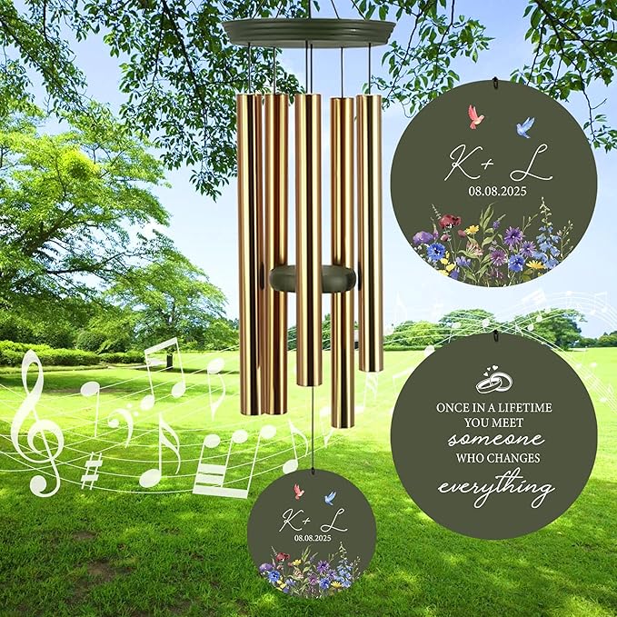 2025 Wedding Wind Chimes for Couple, Deep Tone Personalized Wind Chime, Wedding Gifts for Couples, Customized Windchime for Husband/Wife