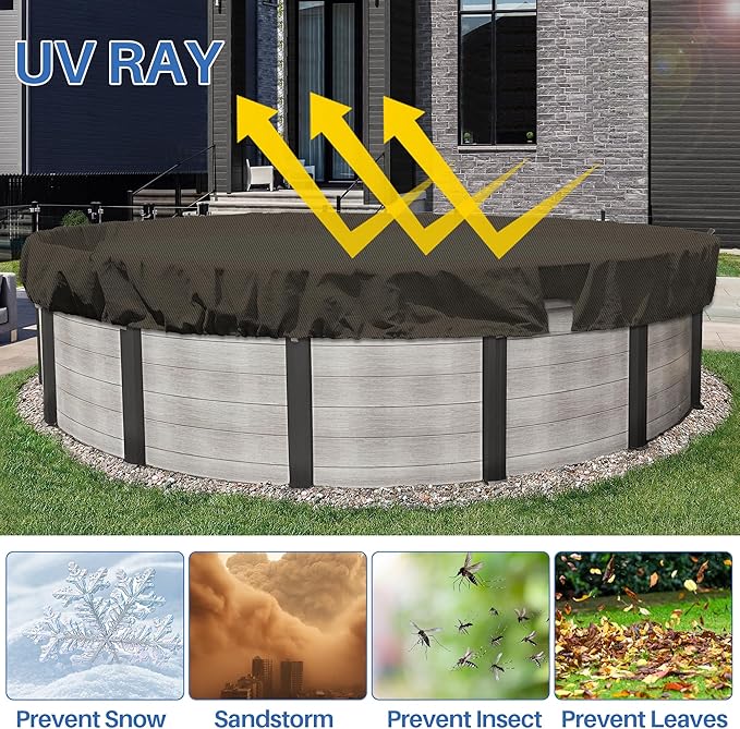 ECOOPTS 10 ft Round Pool Cover for Above Ground Pools, Swimming Pool Cover Protector Winter Safety Cover (Brown)