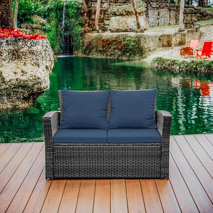 Nestl Wicker Outdoor Furniture Set - 4 Piece Patio Set (Grey/Navy)