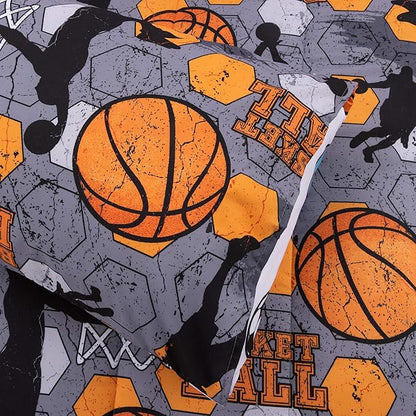 Btargot 3 Piece Grey Geometric Basketball Comforter Set Full for Boys Teens, 3D Sports Bedding,Soft Microfiber Reversible Quilt with 2 Matching Pillow Shams, Yellow