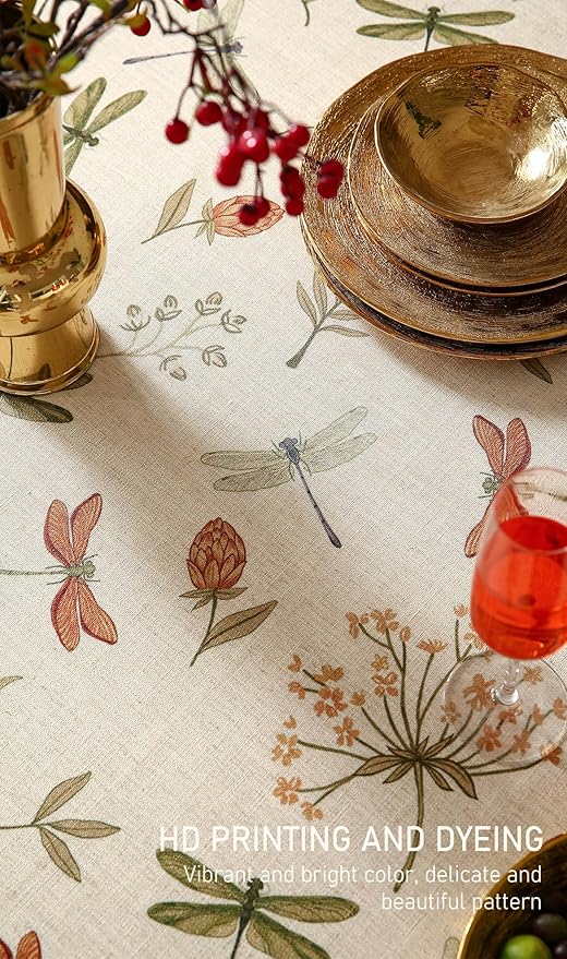 ISAENNE Designer Floral Linen Long Tablecloth Rectangle,French Off White Elegant Table Cloth,Washable Home Decor Tablecloths for Dining Thanksgiving Kitchen Christmas Party,63"*102"-Grace B