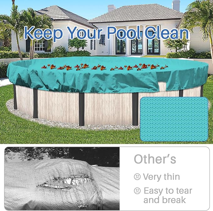 ECOOPTS 9 ft Round Pool Cover for Above Ground Pools, Swimming Pool Cover Protector Winter Safety Cover (Turquoise)