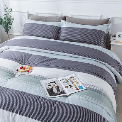 Andency Stripe Comforter Set Queen Size (90x90 Inch), 3 Pieces Mint Green Patchwork Striped Comforter, Soft Microfiber Down Alternative Comforter Bedding Set with Corner Loops