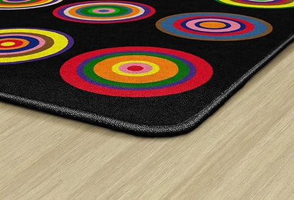 Flagship Carpets Color Rings Colorful Children's Area Rug for Kids Room Circle Seating Décor, Play Carpet for Teaching and Playing, Seats 20, 5'10" x 8'4", Black