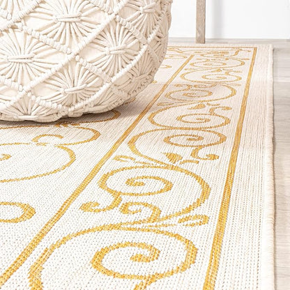 JONATHAN Y Vintage Filigree Indoor Outdoor Runner Rug 2X10 Cream/Yellow, Charleston Textured Weave for Backyard, Patio, Porch, Easy-Cleaning, High Traffic, Pet-Friendly, Non-Shedding (SMB106M-210)
