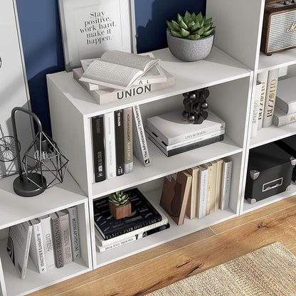 Apexa 2-Tier Cube Storage Organizer Shelves, Stackable Wood Bookcase Fits Cubby Bins for Organization, Dorm Teen Room Decor & Home Office, White