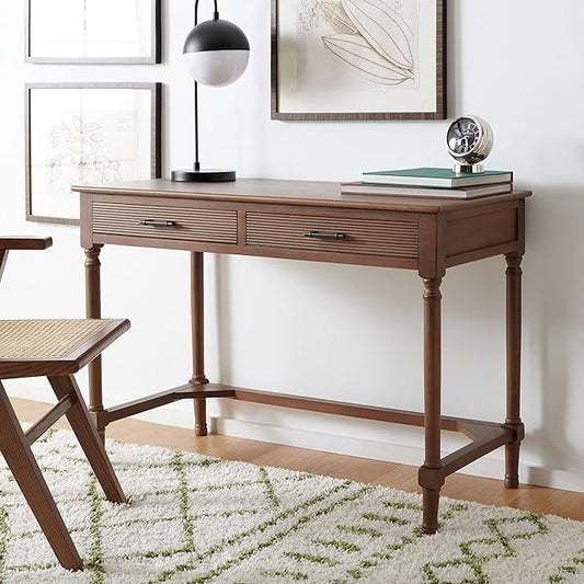 SAFAVIEH Home Collection Mckinlee Distressed White 2-Drawer Computer Office Desk Table DSK5704C, Brown