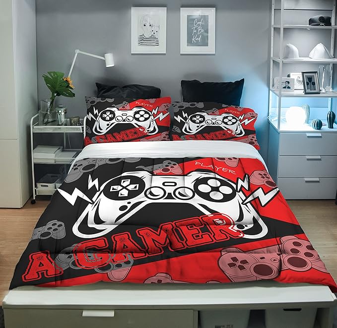 Sunnycitron Boys Gaming Comforter Set Twin Gaming Bedding for Boys Teens Gamer Comforter Gaming Bed Kids Bed Comforter Set Gamepad Game Bedding twin Comforter set (1 Comforter 2 Pillowcase)