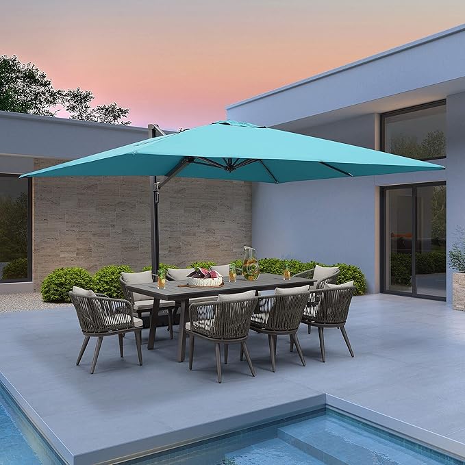 PURPLE LEAF 10' X 13' Rectangle Patio Umbrella Large Outdoor Aluminum Offset Umbrella with 360-degree Rotation Cantilever Umbrella for Garden Deck Backyard Pool, Turquiose Blue
