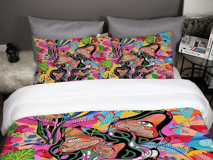 Sunnycitron Mushroom Twin Comforter Set for Girls Boys Colorful Mushroom Bedding Kids Comforter sets Mandala Mushroom Comforter for Twin Bed set - Fade Resistant(1 Comforter +2 Pillowcase)